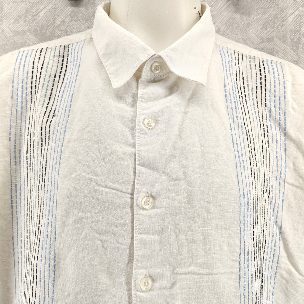 Cubavera Shirt Mens 4XLT XXXXL Tall White Linen Cotton Blend Button Down Casual - Picture 2 of 12